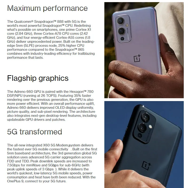 Смартфон Oneplus 9 телефон с глобальной прошивкой Snapdragon 888 Восьмиядерный процессор 65