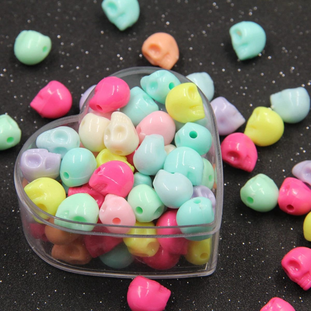 

50 Acrylic Halloween Gothic Skull Beads 13mm Various Style Jewelry Making