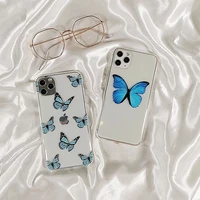 beautiful blue butterfly transparent phone case for iphone 11 12 pro max 13 mini 8 7 6 plus x xr xsmax apple silicone cover bags