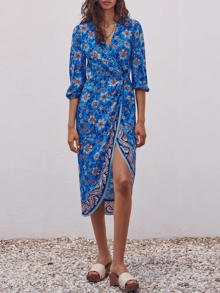 

ZA summer new style women's sweet temperament wild idyllic beach holiday style flower print dress