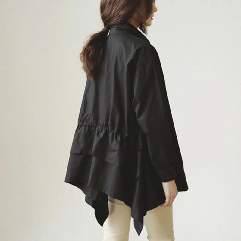 

SuperAen 2021 Autumn New Design Windbreaker Solid Turn Down Collar Full Asymmetrical Shirts Women's Blouse Loose Plus Size