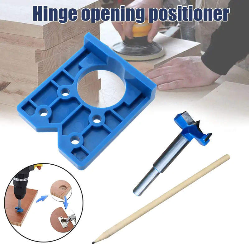

35mm Concealed Cabinet Hinge Hole Jig Wood Hole Saw Drill Locator Guide Tool Or Hole Locator with Drill( and Pencil) MJJ