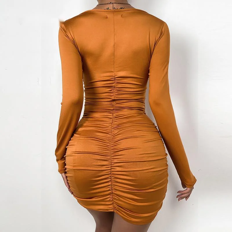 

Hollow Out Sexy Dress 2021 Mini Autumn Long Sleeve Black Red Bandage Sexy V Neck Women Party Dresses