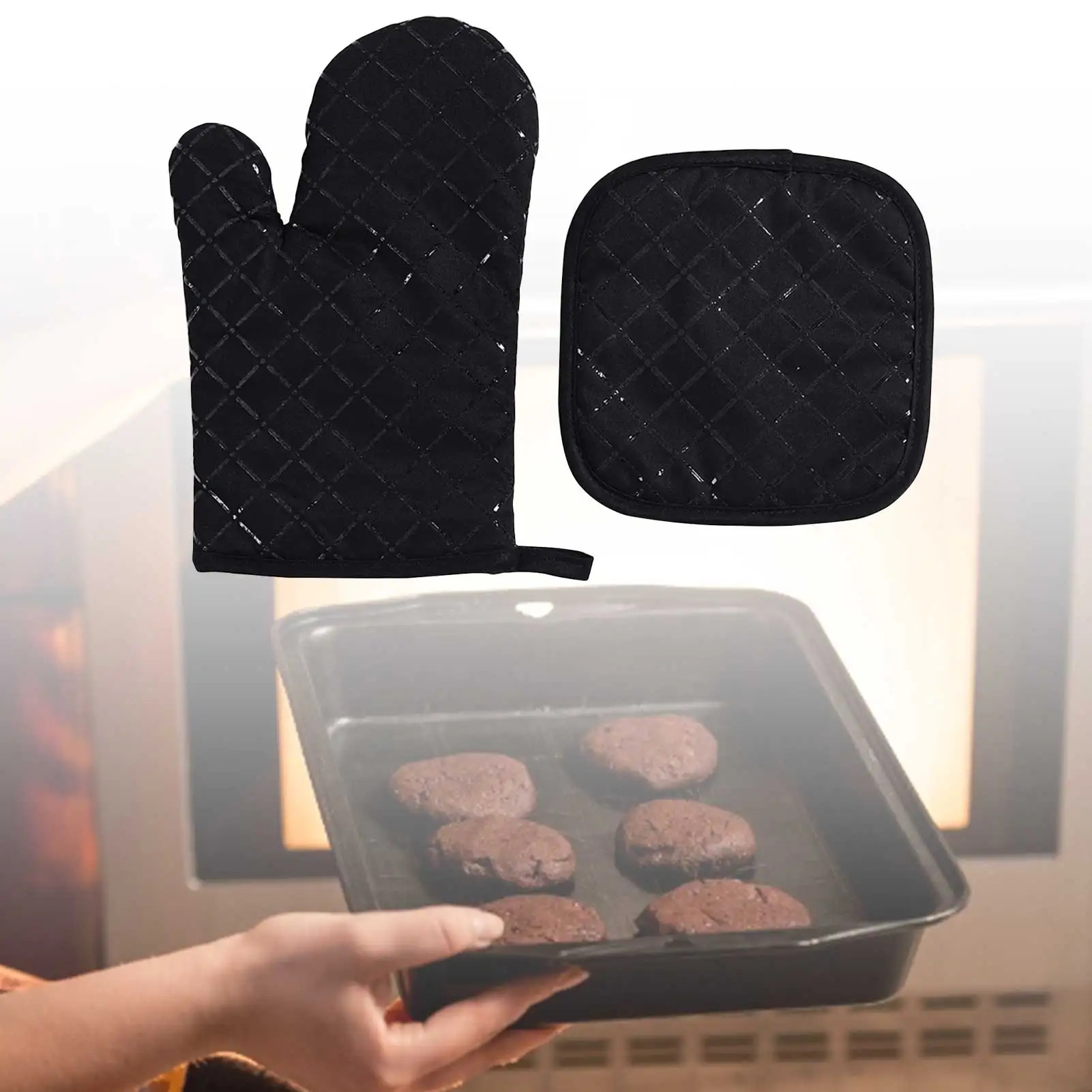 

2-piece set of silicone thickened heat-insulating gloves for oven and microwave ovens.