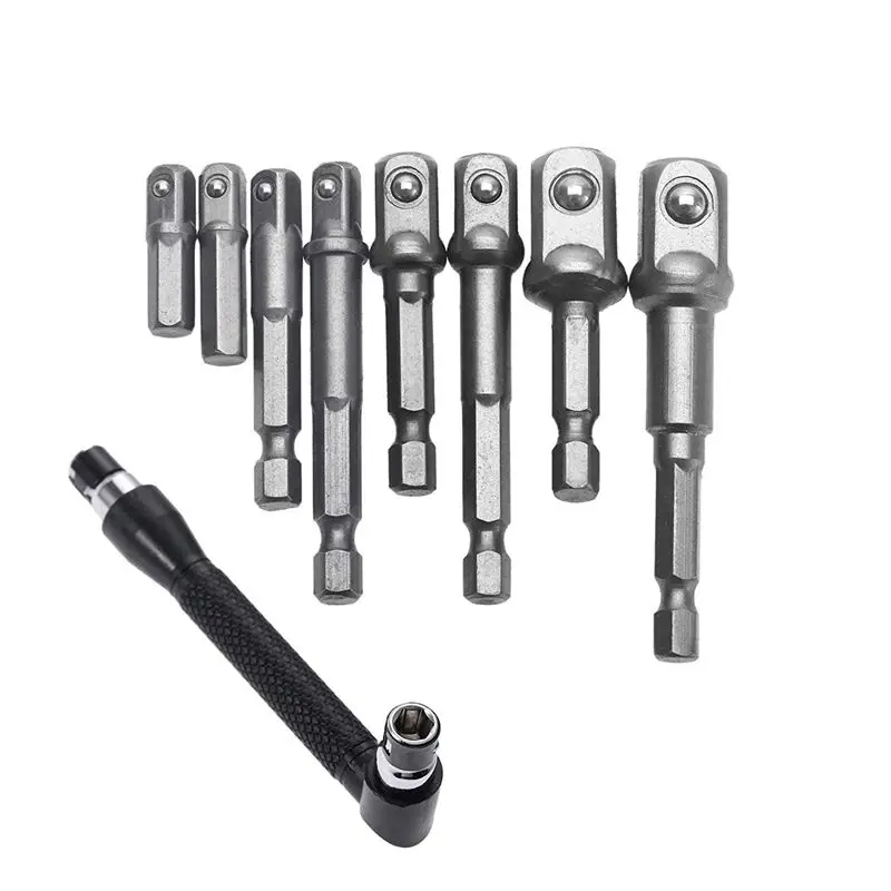 

GTBL 9Pcs Drill Bits Extension 1/4 Inch 3/8 Inch 1/2 Inch Socket Adapter Impact Hex Shank Screwdriver Bar Set With Black Dual-En