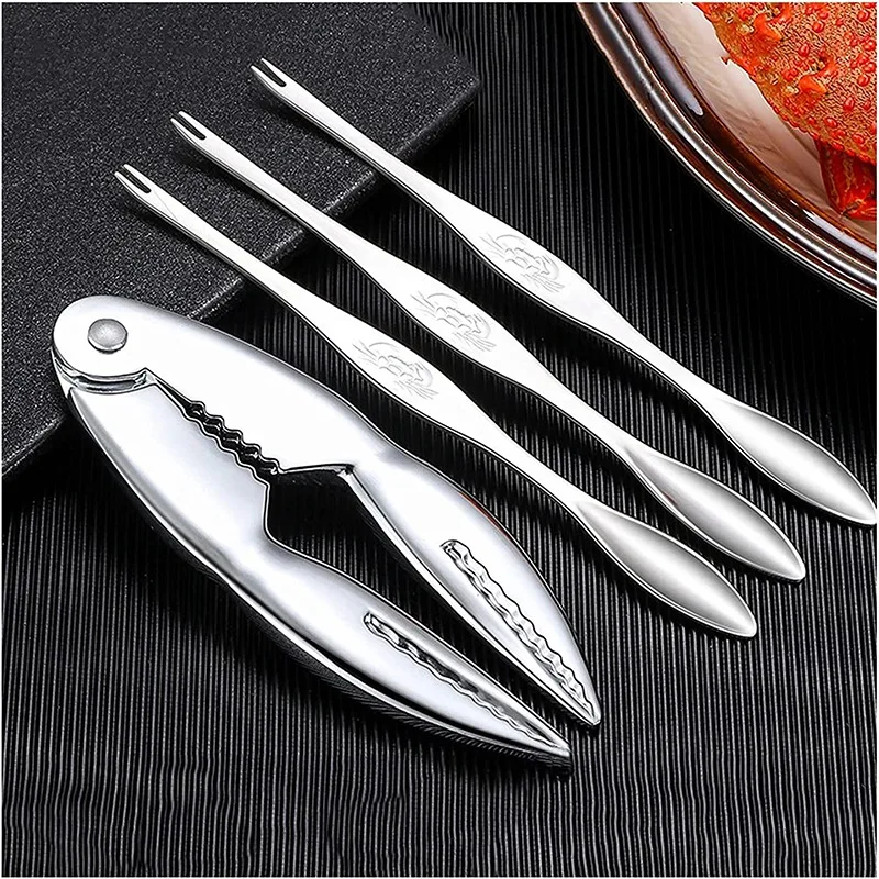 

4Pcs Seafood Tool Set Including 1 Seafood Crackers and 3 Crab Legs Opener Shellfish Crab Leg Sheller for Gift to Friend