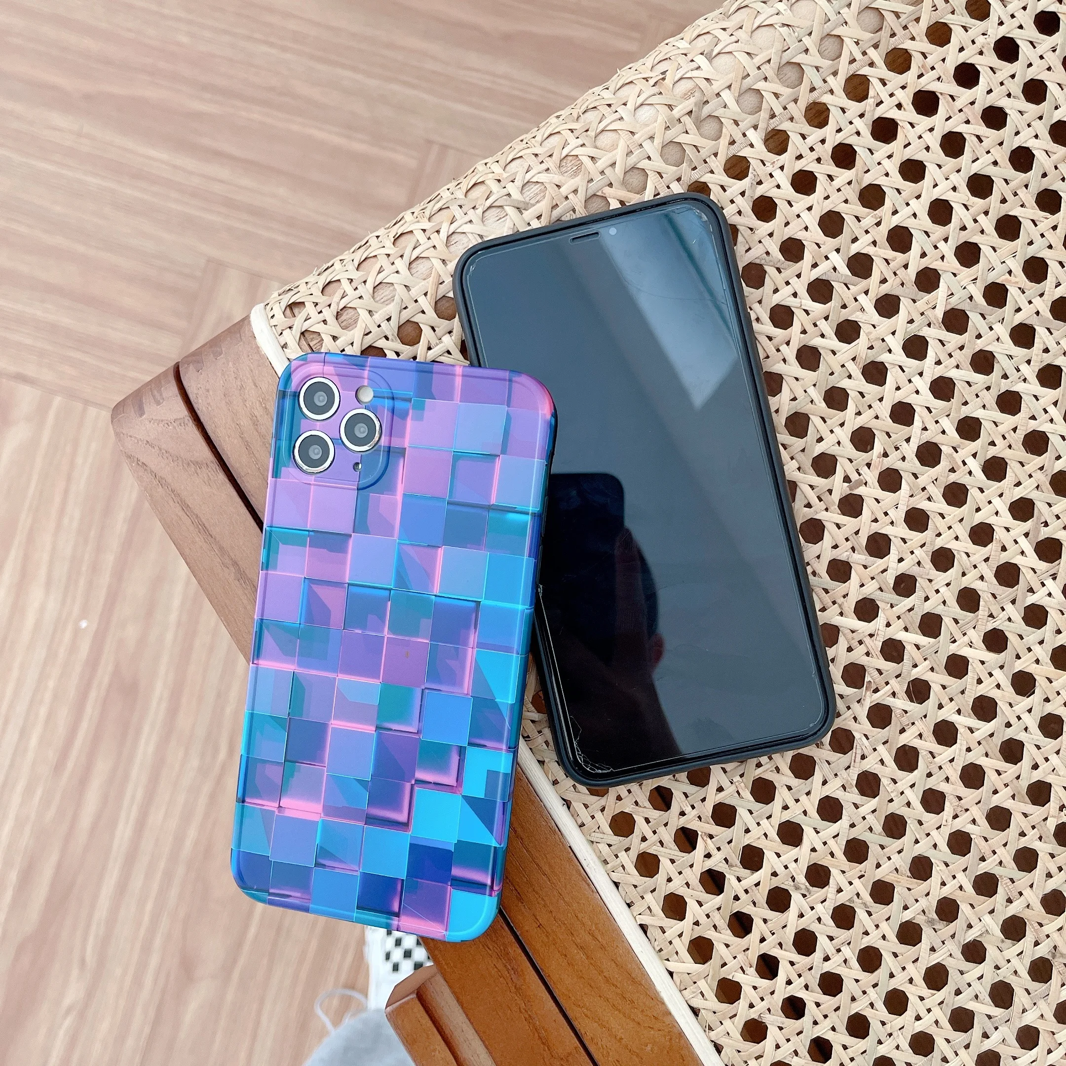 

Photo frame three dimensional purple blue lattice mobile phone case for iPhone 11 / 11pro / 11promax / 12 / 12pro / 12promax ..