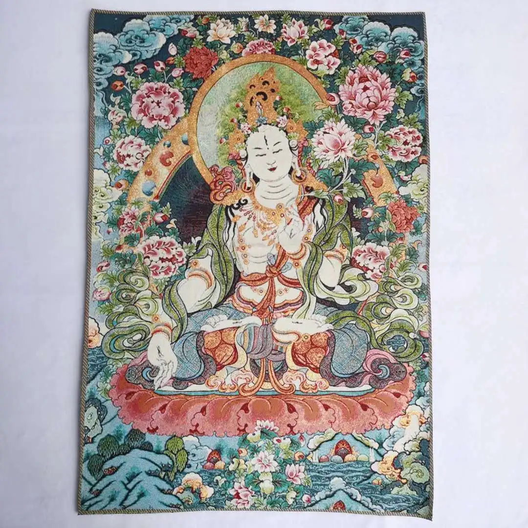 

36" Tibet Tibetan Cloth Silk White Tara Guanyin Kwan-yin Tangka Thangka Mural