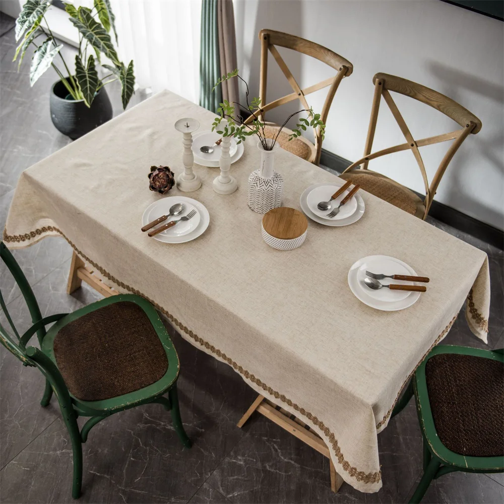 

Hemp Rope Lace Polyester Linen Tablecloth American Table Cloth Coffee Table Cloth Fabric Rectangular Table Mat De Cotton Table C