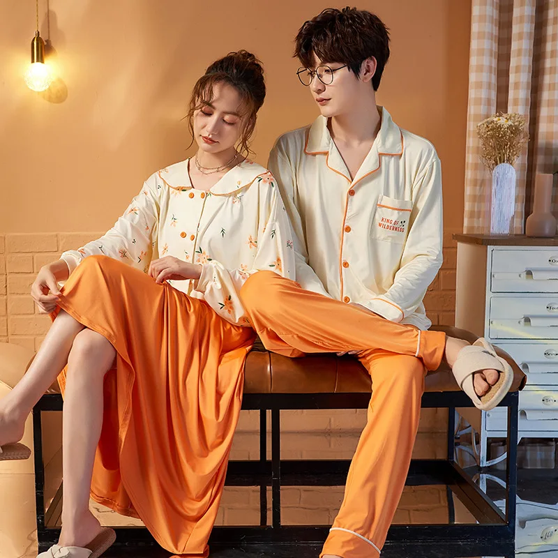 

Lovers Homedress Pajamas Sets Fashion Women's Long Sleeved Trousers Nightdress Men Sleepwear Cotton Couples Casual Home Clothing