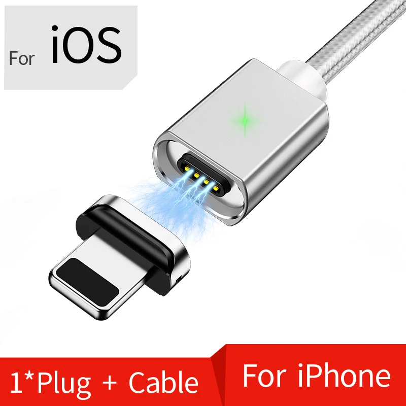 Silver For iphone Магнитный Micro USB кабель Олаф 2 м для iPhone samsung, кабель для быстрой зарядки и передачи данных, Магнитный зарядный кабель usb type C 3A, кабель для мобильного телефона - Цвет: Silver For iphone