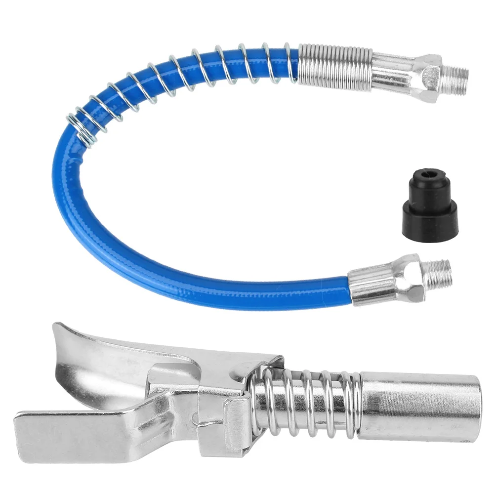 

Grease Gun Coupler Grease Gun Adapter Coupling End Fitting 1/8” NPT SAE & Metric Zerk Fitting Hose Kit Quick Lock On Release