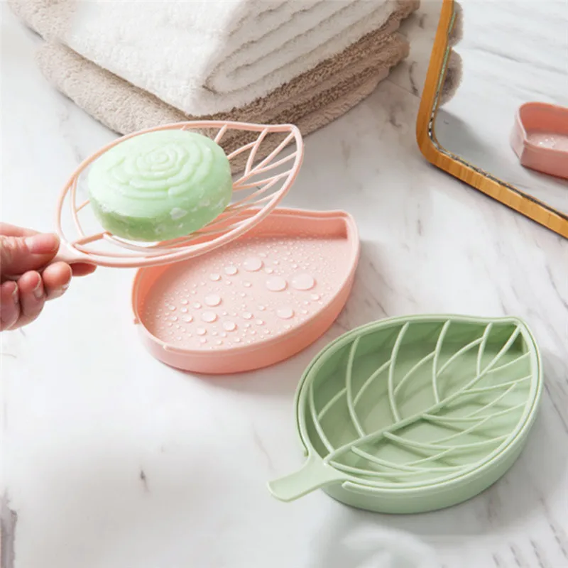 

Soap Box Leaf Double Drain Rack Drain Holder Fiber Sponge Storage Rack Basket Wash Cloth or Toilet Soap Shelf Bathroom Organizer