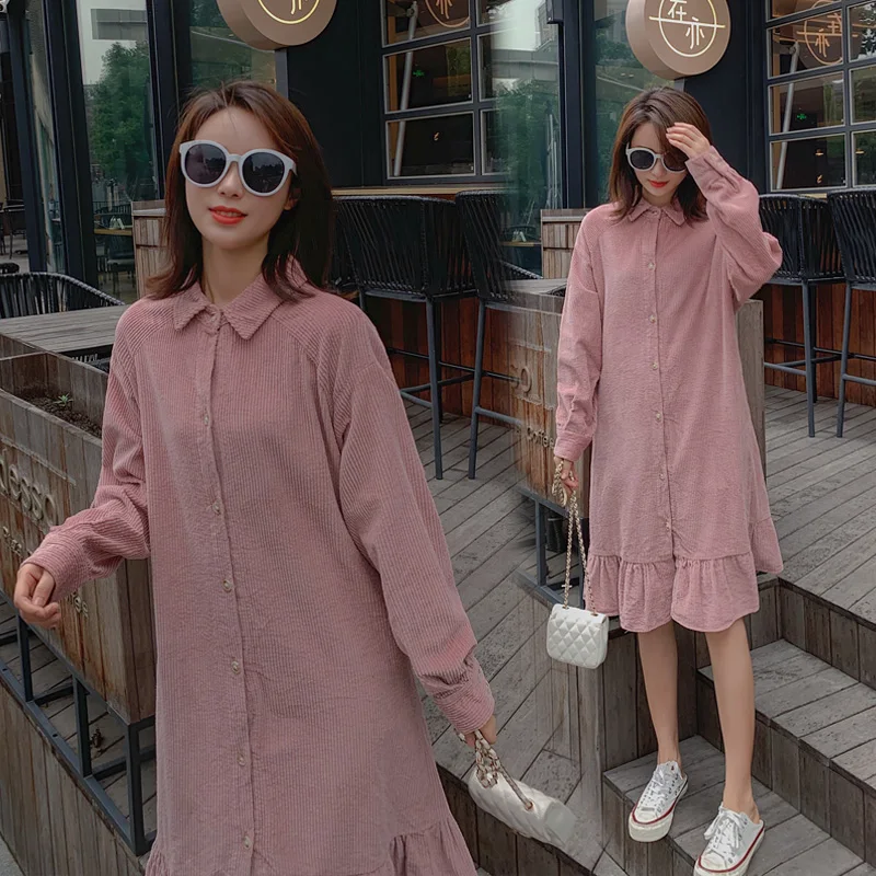 Осеннее платье для беременных женщин кормления грудью размера плюс с отложным