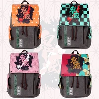 demon slayer kimetsu no yaiba anime peripheral backpack cartoon anime printing student school bag canvas pu leather laptop bag