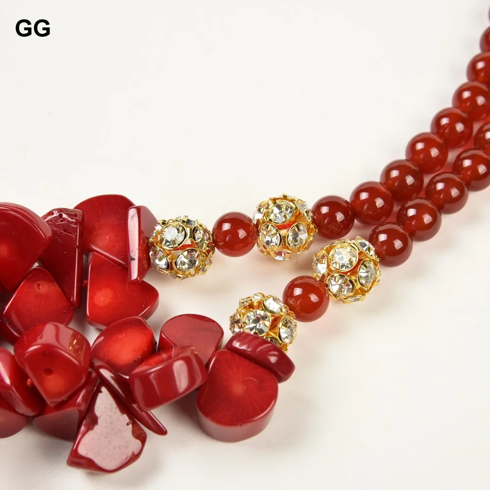 

GG Jewelry 20" 2 Strands Red Coral Red Agate Statement Necklace