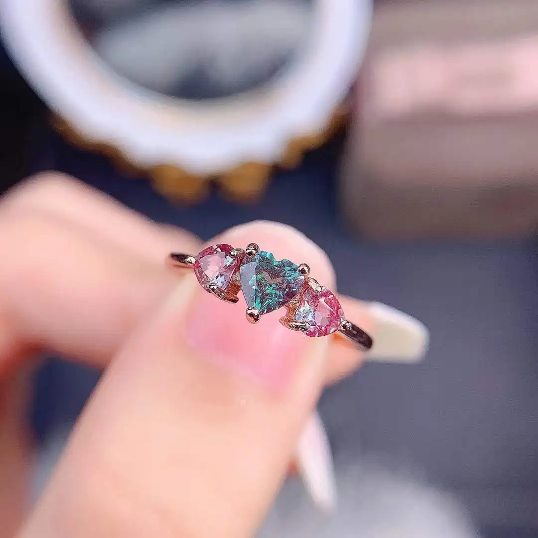 

Heart Lab Grown Alexandrite Gemstone Ring for Women 925 Sterling Silver Rose Gold Luxury Ring for Promise New