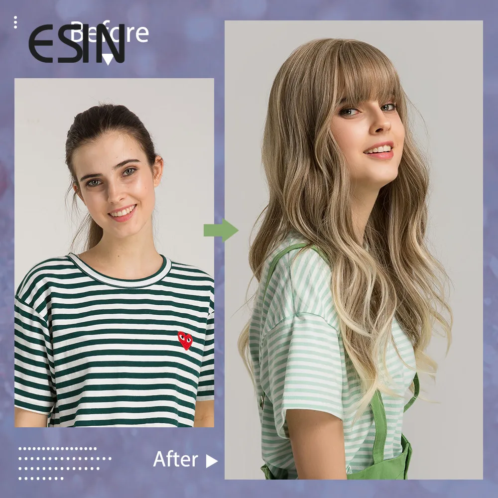 ESIN серая и коричневая Омбре светлые длинные волнистые парики с челкой