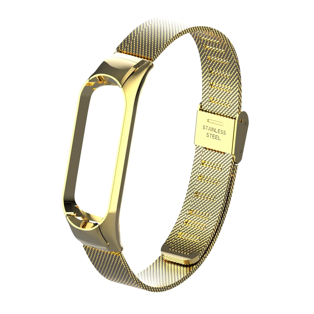 Gold Металлический ремешок для Xiaomi Mi Band 3 Нержавеющая сталь браслет ремень Mi Band 3 Mi3 сменный ремешок; Смарт-часы Mi 3 - Цвет: Gold