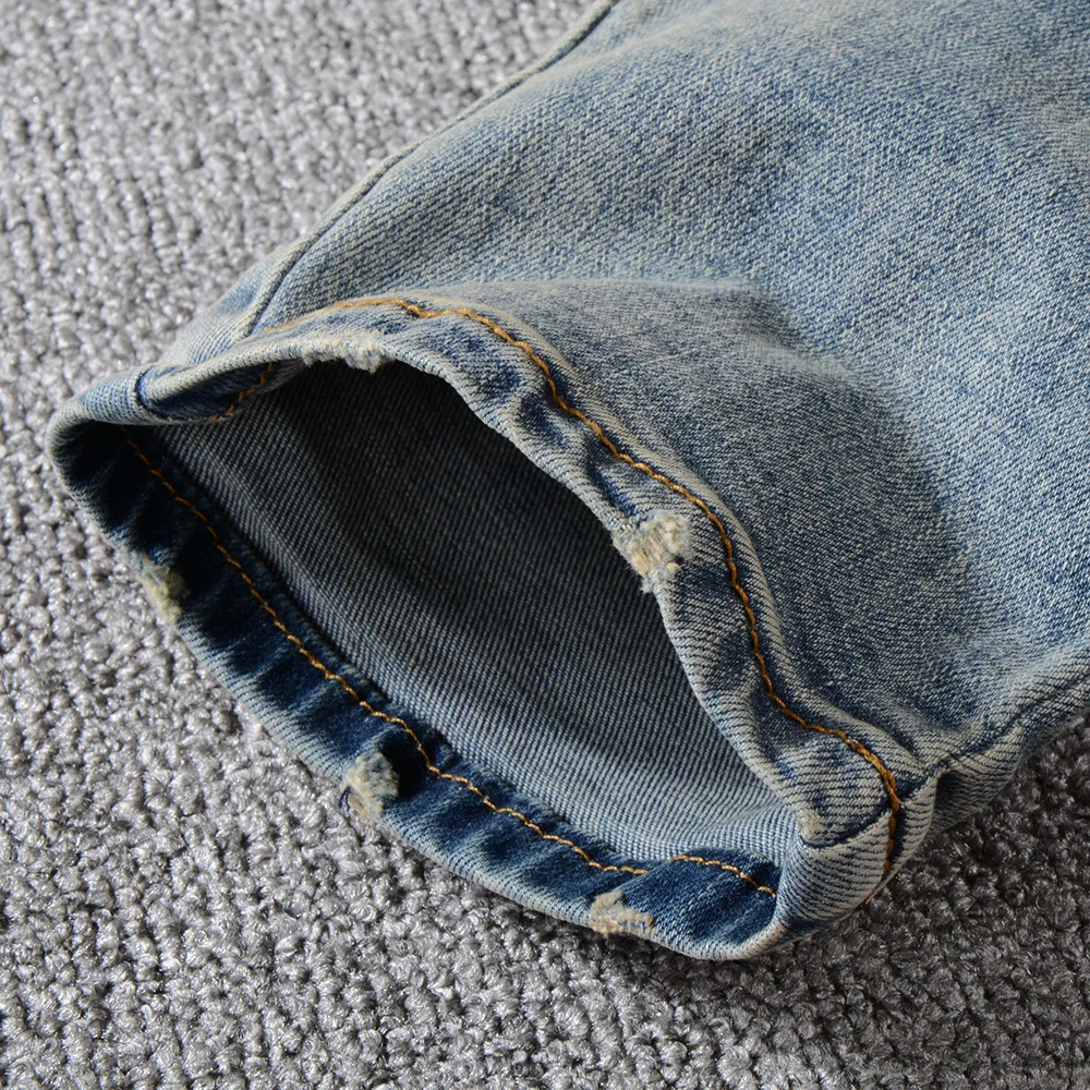 Мужские Роскошные Винтажные синие плиссированные Стрейчевые джинсы байкерские