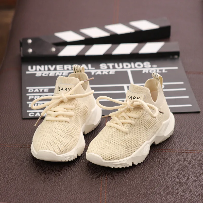 Детские вязаные кроссовки однотонные черные дышащие сетчатые для маленьких