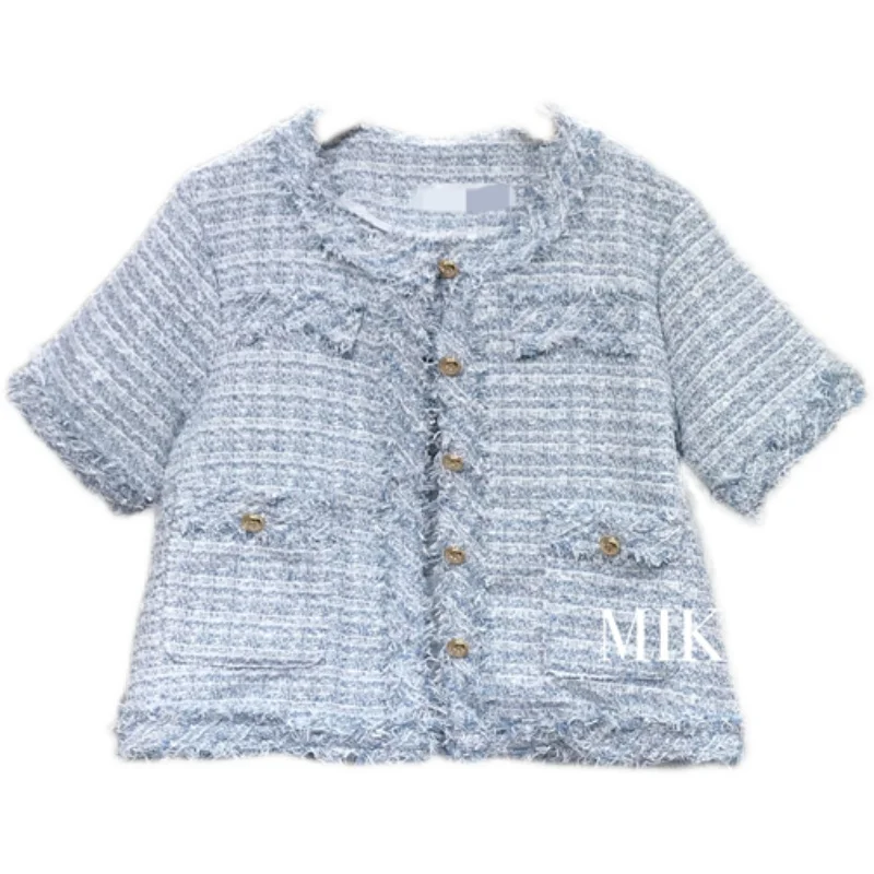 

2021 Summer New Korean Fashion Loose-Fitting Sanding Short-Sleeved Short Coat for Women Thin Top