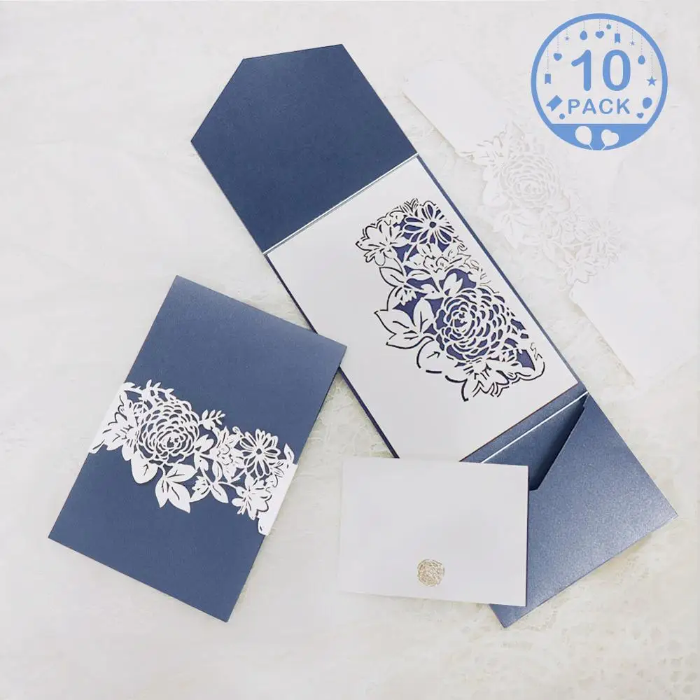 including cards OurWarm 10 шт./компл. свадебных пригласительных билетов с Конверты приглашения на свадьбу с лазерной ажурный цветок Приглашения День рождения детского дня рождения - Цвет: including cards