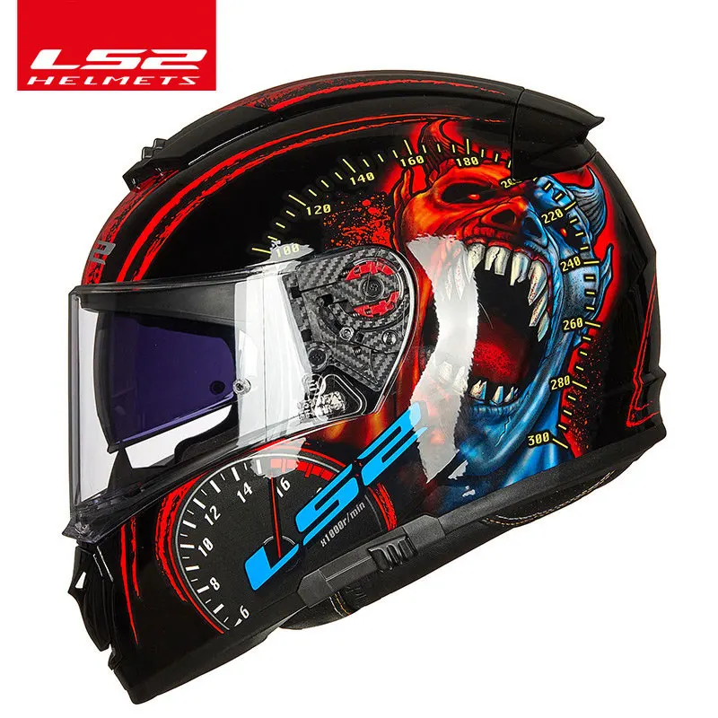 LS2 выключатель moto rcycle шлем moto LS2 FF390 хром полный лицо двойной объектив модульные Шлемы casco с бесплатной Pinlock - Цвет: red blue demon
