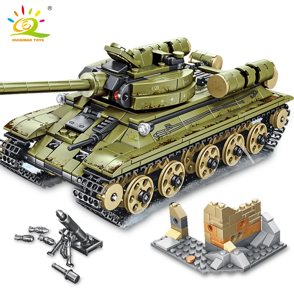 HUIQIBAO 683 шт WW2 T 34 средний танк строительные блоки армия 5 солдат военная модель