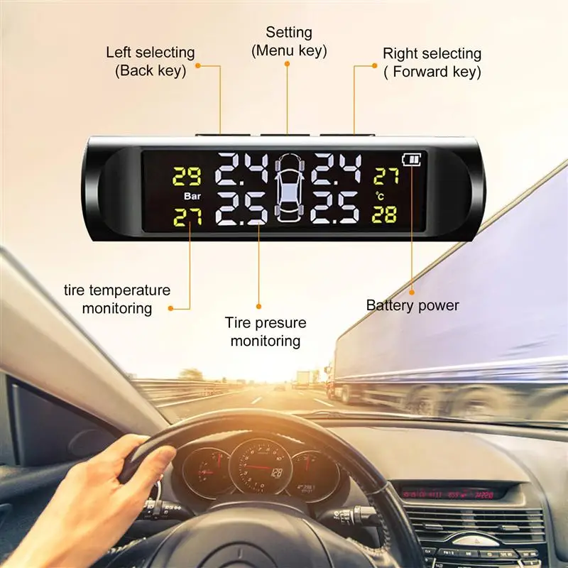 Wireless Solar Energy Universal Tire Pressure Monitor High Precision Detector with Color Screen | Инструменты