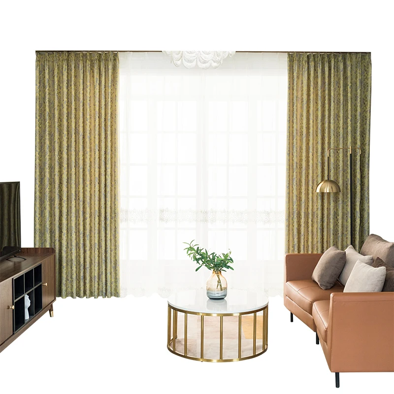 

Custom curtain Nordic High Precision Texture Yarn-dyed Jacquard gold shading bedroom thick blackout curtain drape M964