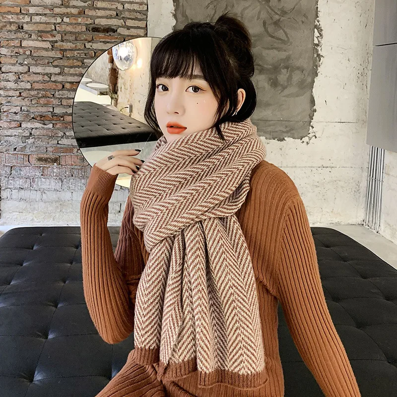 Осень зима шарф женский кашемировый толстый теплый елочка фулард Femme | Аксессуары