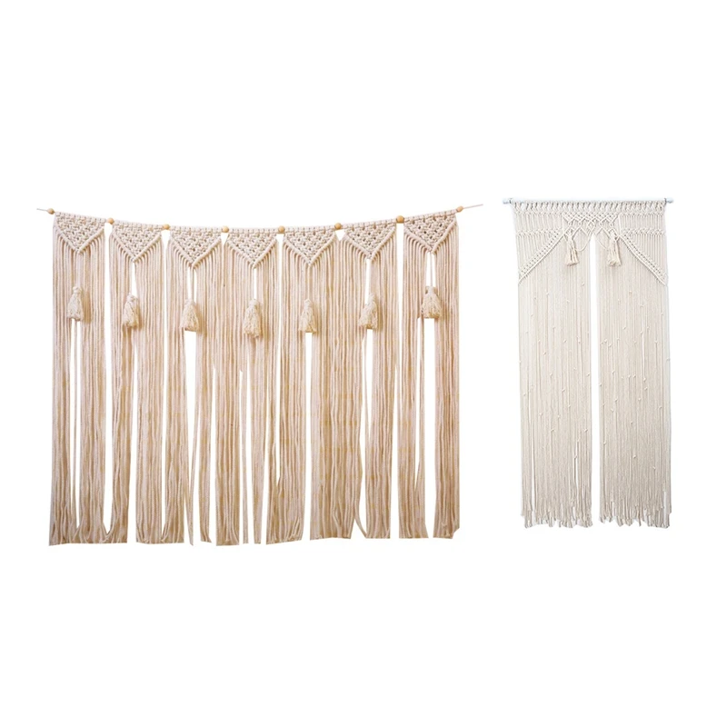 

2 Pcs Macrame Wall Hanging Wall Tapestry for Bedroom Wedding Decoration, 80 X 150cm & 100 X 70cm
