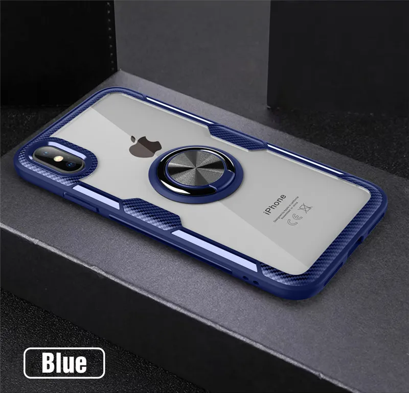 Чехол-подставка с кольцом для iPhone 11 Pro XS Max XR X 7 6 S 6 S 7Plus прозрачная Противоударная Броня задняя крышка iPhonex чехол iPhone7 чехол iPhone6 - Цвет: Blue