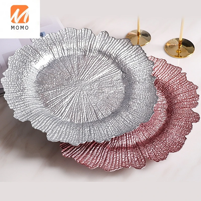 

Golden Rim Glass Western Cuisine Plate Fruit Tray Tray Salad Dish Fancy Swing Plate Steak Plate Living Room Snack Dried Fruit