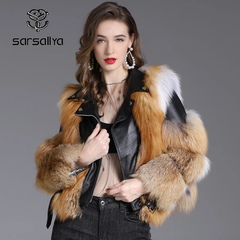 Женская зимняя куртка из натуральной кожи с натуральным мехом лисы овечьей