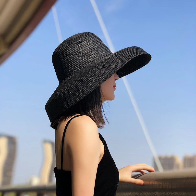 

Women summer beach straw hat with ribbon UV protection panama vintage ladies bow sun hat chapeau femme