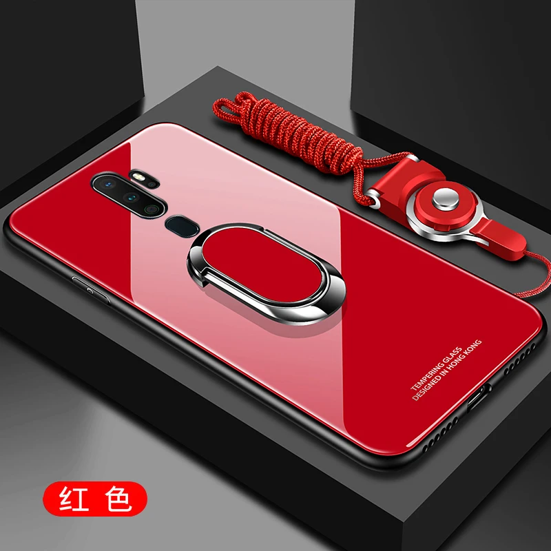 red Для oppo A9 чехол Роскошный Жесткий закаленное стекло с подставкой Кольцо Магнит защитный чехол на заднюю панель для oppo a5 A11X оболочка - Цвет: red