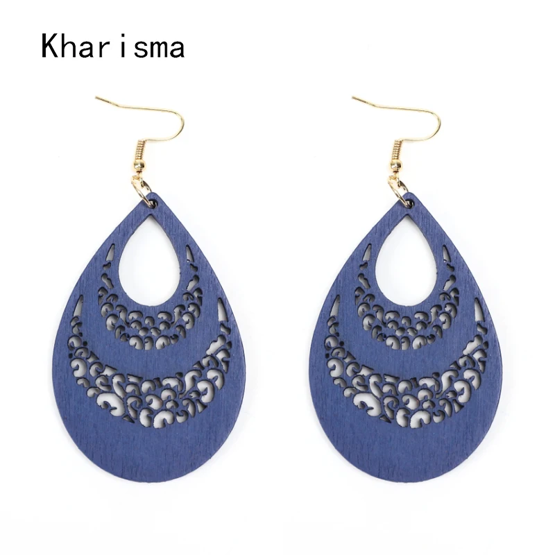 KHARISMA Индивидуальные женские полые капли воды из натурального дерева серьги