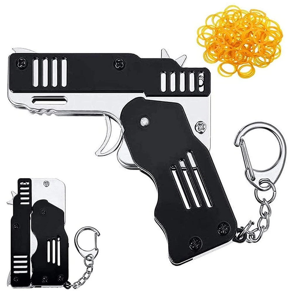 Mini Folding Stainless steel Rubber Band Launcher Gun Hand Pistol Guns Shooting Toy Gifts Boys Outdoor Fun Sports For Kids