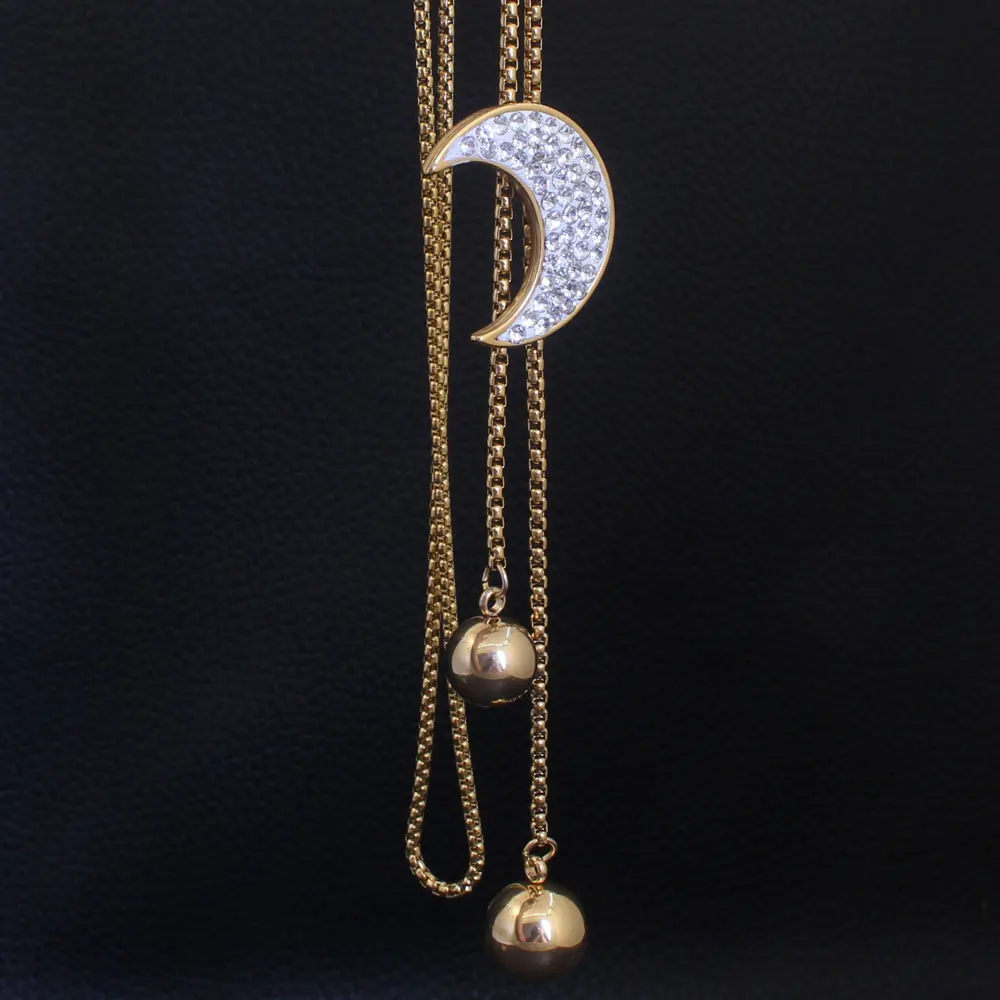 Newest Wholesale Adjustable Long 850mm Stainless Steel Jewelry Fashion Gold Color Sweater Chain Necklace For Women NEIZZAABE |