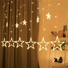 Рождественская гирлянсветильник со звездами, светодиодная Водонепроницаемая пятиконечная гирлянсветильник-занавес со звездами для помещений и улицы, гирлянда с 8 режимами освесветильник