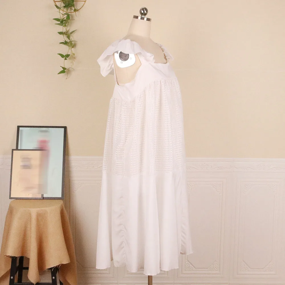 

Sexy Sleeveless Backless Grid Hollow Out Loose Casual Solid Color Women's Dress 2021 Summer New Western Style Oversize African