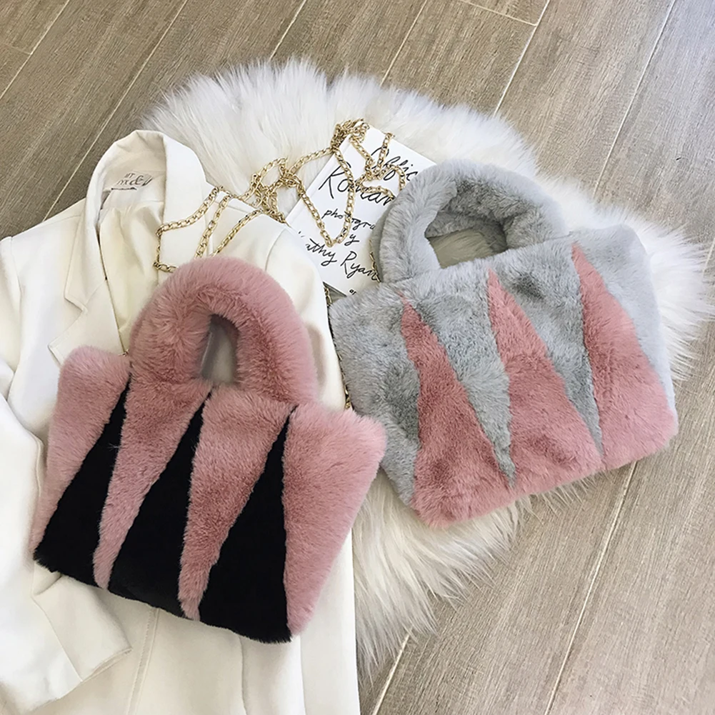 

Женская плюшевая сумка, плюшевая Наплечная Сумка контрастных цветов под подмышку, Осень-зима, женские вместительные пушистые сумки под под...