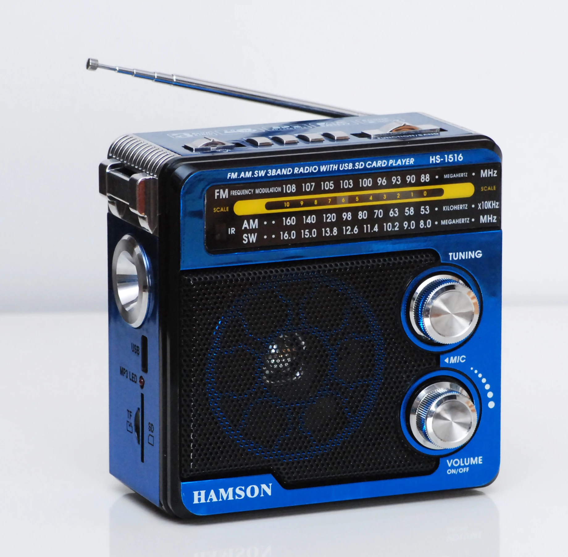 

Portable FM/AM/SW 3 Band Radio with USB/TF /SD MP3 Player and LED Lights Function