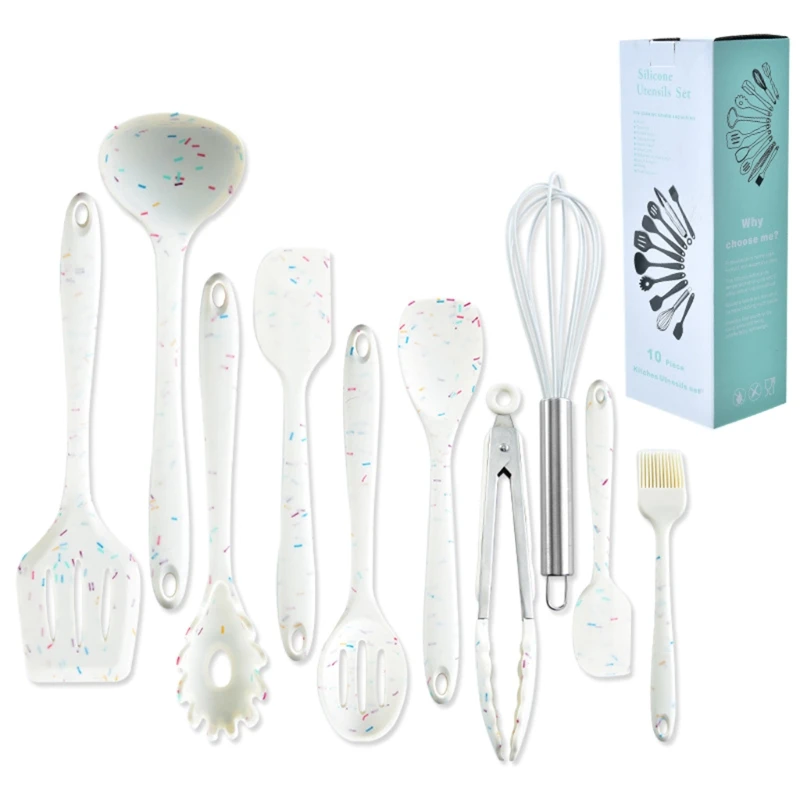 

10Pcs Silicone Cooking Utensil Set Kitchen Cookware Gadgets Silicone Handles Cooking Tools Turner Spatula Spoon