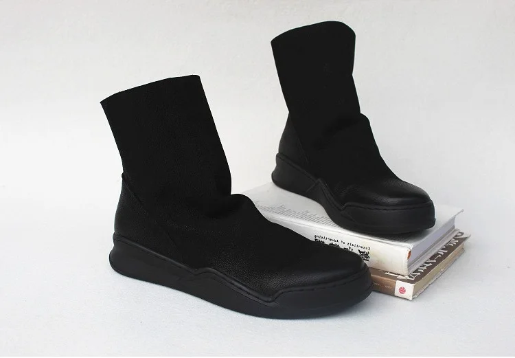 Careaymade-Genuine Leather Thick-soled Women's Shoes Round-toed Original Handmade Single boots Flat-soled Retro Leisure boots