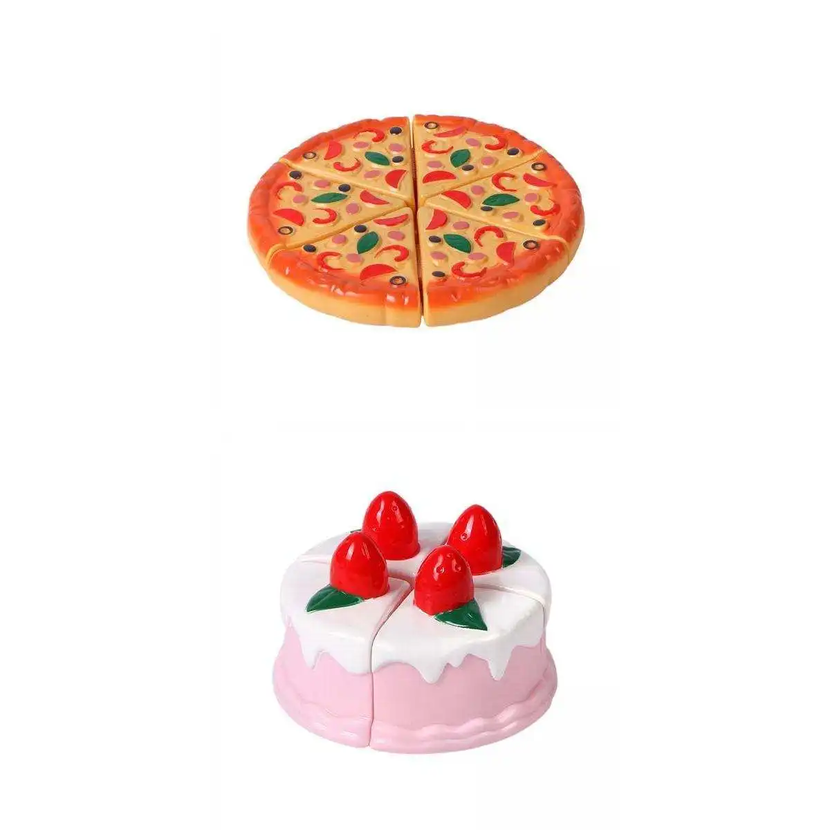 

Kids Kitchen Playset Pretend Play Cutting Toy Set Pizza+Cake