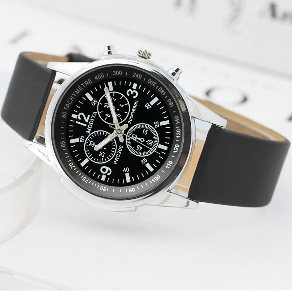 

Three Eye Watches Quartz Men's Blue Glass Belt Watch Casual Male Clock Decoration Business Retro Simplicity Round Wristwatch