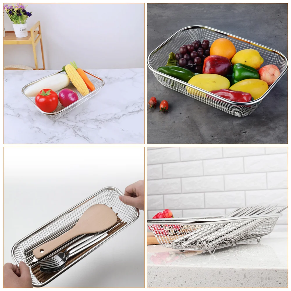 

3 Pcs 1 Set Storage Baskets Durable Tableware Drain Shelves (Steel Color)